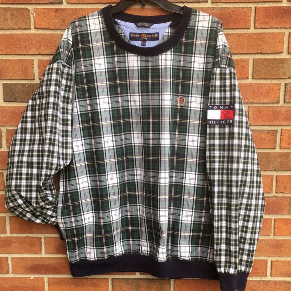 Vintage Tommy Hilfiger Golf Crest Tartan Plaid Pullover Jacket size XL